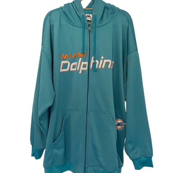 MAJESTIC Miami Dolphins Men's Full Zip Hoodie Jacket Size 4XL - Picture 1 of 12